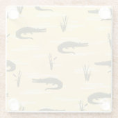  krokodillen: geel naadloos patroon glazen onderzetter (Achterkant)