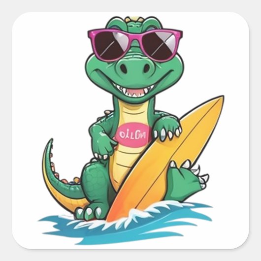 Krokodillen-Surfer Vierkante Sticker (Voorkant)