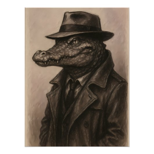 Krokodillendetective in een trenchcoat en fedora perfect poster (Voorkant)