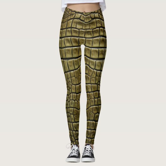Krokodillenhuid Print Bruine Leggings & Yogabroek (Voorkant)
