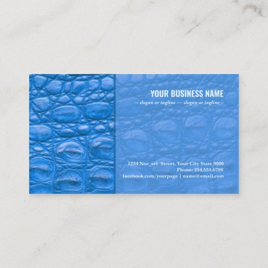 Krokodillenhuidstructuur, blauwe kleur visitekaartje (Achterkant)