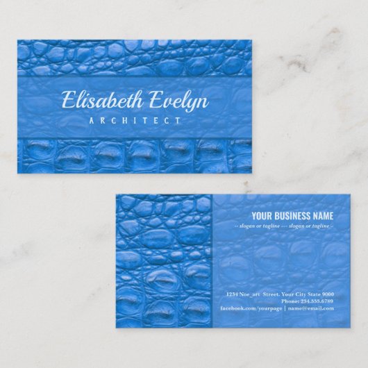 Krokodillenhuidstructuur, blauwe kleur visitekaartje (Voorkant / Achterkant)