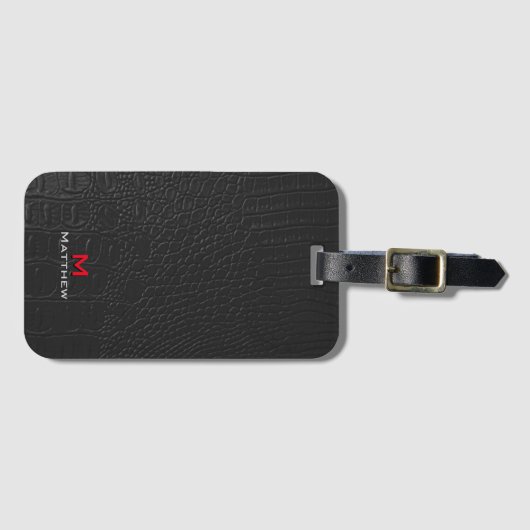 Krokodillenleer textuur rode letters bagagelabel (Voorkant (horizontaal))