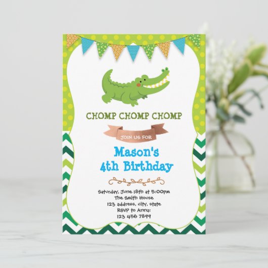 Krokodillenverjaardagsuitnodiging Kaart (Staand voorkant)