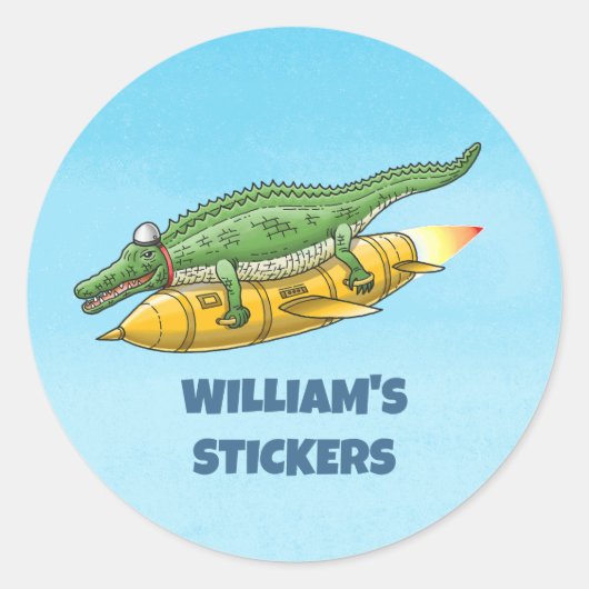 Krokodils Gouden Raket Ronde Sticker (Voorkant)