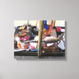 Krokodilvlees BBQ ... Thailand Street Food Canvas Afdruk