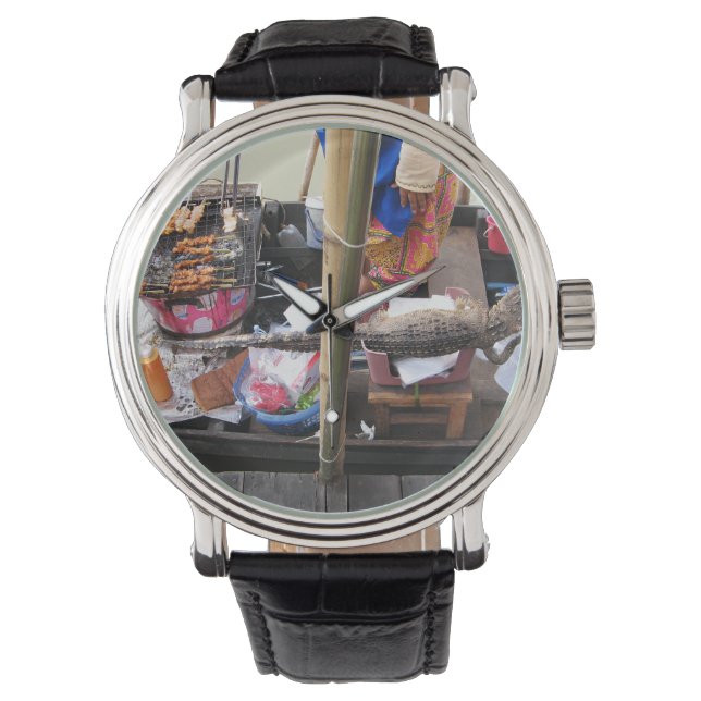 Krokodilvlees BBQ ... Thailand Street Food Horloge (Voorkant)