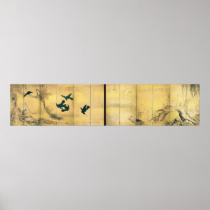  Krokoen en herons Japanse inktvis en papier Poster