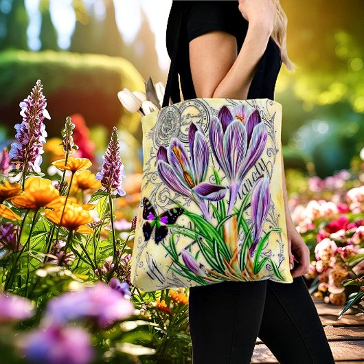 Krokus en vlinder tote bag