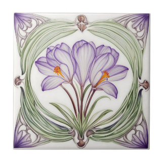 Krokus op Symmetrische Art Nouveau keramische tege Tegeltje