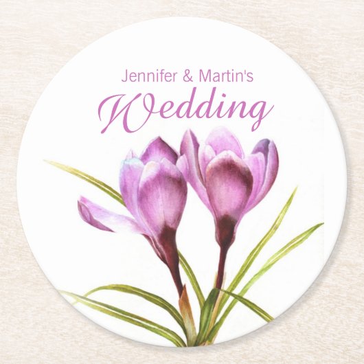 Krokus waterverf kunst paarse bruiloft onderzetter (Voorkant)