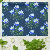 Krokusbloemen blauw theedoek (Gevouwen)