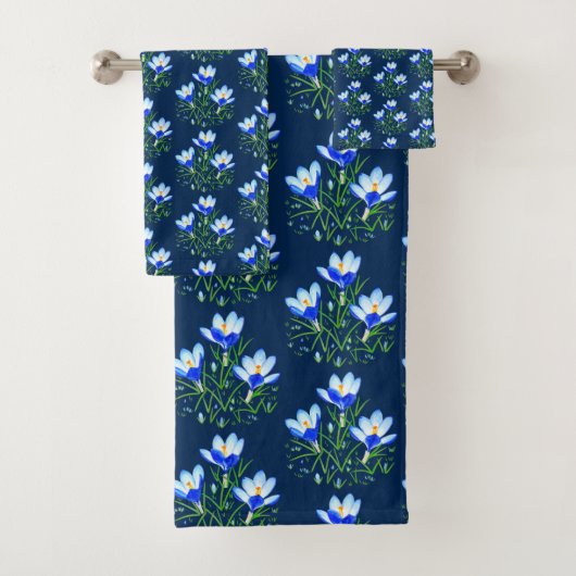 Krokusbloemen donkerblauw bad handdoek (Insitu)