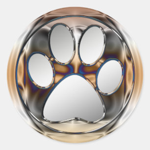 KROME EN SILVER PAW PRINT RONDE STICKER