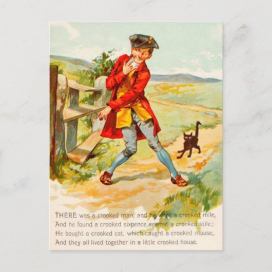 kromme kat, kromme Mannen Briefkaart (Voorkant)