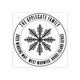 Kromme tekst Snowflake Winternaam & adres Rubberstempel