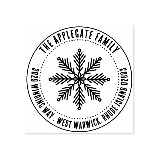 Kromme tekst Snowflake Winternaam & adres Rubberstempel (Afrduk)