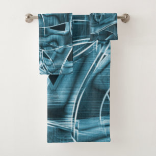 Krommen van lint, blauwe neon met reliëf en overla bad handdoek