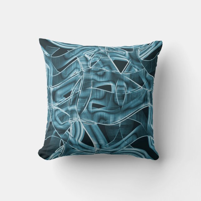 Krommen van lint, blauwe neon met reliëf en overla kussen (Voorkant)