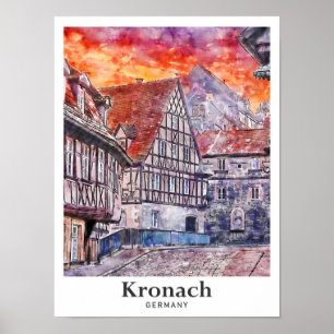 Kronach Duitsland Reizen Waterverf Hand getekend Poster