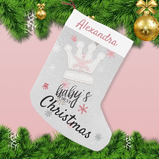 Kronen en Roze Sneeuwvlokken Eerste Kerstmis Kleine Kerstsok