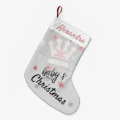 Kronen en Roze Sneeuwvlokken Eerste Kerstmis Kleine Kerstsok (Voorkant (Hangend))