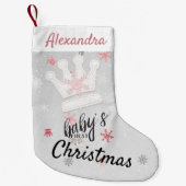 Kronen en Roze Sneeuwvlokken Eerste Kerstmis Kleine Kerstsok (Voorkant)