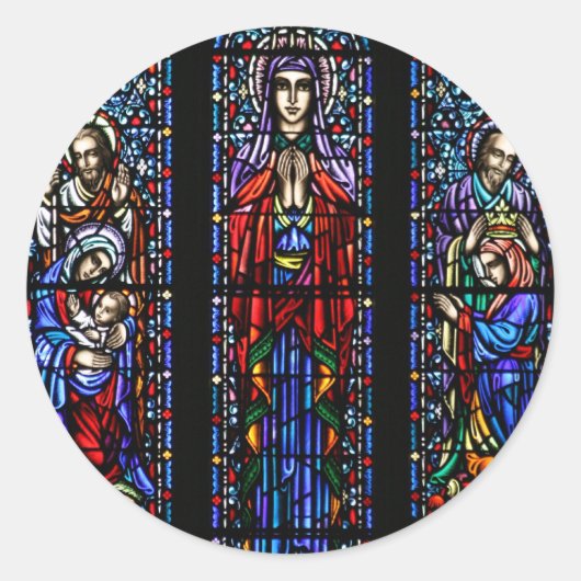 Kroning van Mary Glas in lood Art Ronde Sticker (Voorkant)