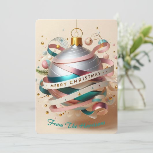 Kronkel lint ornament feestdagenkaart (Staand voorkant)