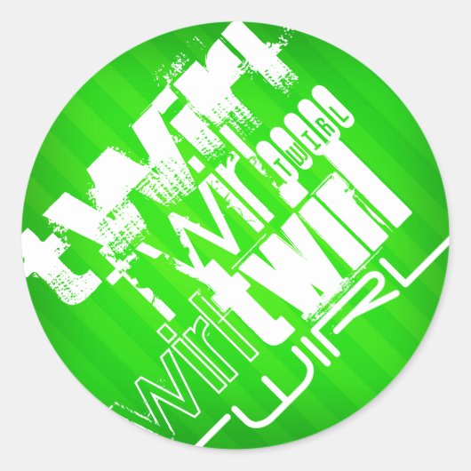 Kronkel; Neon groene strepen Ronde Sticker (Voorkant)