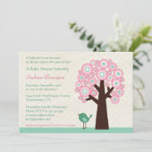 Kronkelboom en baby shower van vogels kaart (Staand voorkant)