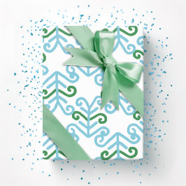 Kronkelend blad in groen en aqua cadeaupapier
