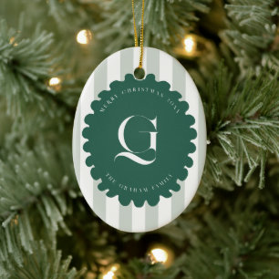 Kronkelend kader & strepen Monogram Kerst foto Keramisch Ornament