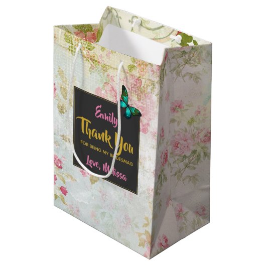 Kronkelend op  collage Bridesmaid Dank u Medium Cadeauzakje (Voorkant Gekanteld)