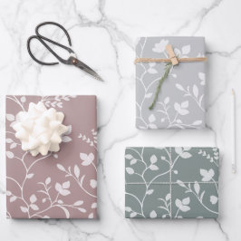 Kronkelende Bloemen Zachte Gedempte Botanische Mot Inpakpapier Vel