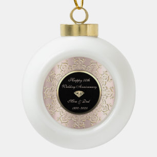 Kronkelende diamant roze goud 50ste huwelijksverja keramische bal ornament