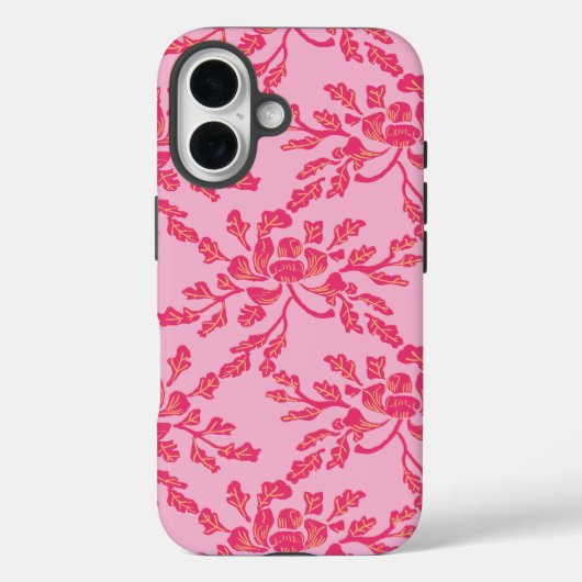 Kronkelende Pioen Houtsnede in Roze en Oranje Case-Mate iPhone Case (Achterkant)