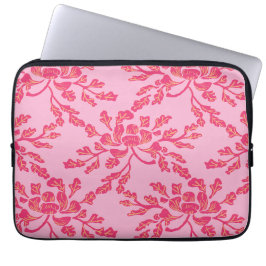 Kronkelende Pioen Houtsnede in Roze en Oranje Laptop Sleeve