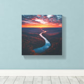 Kronkelende rivier door herfstbos canvas afdruk (Insitu (Houten vloer))