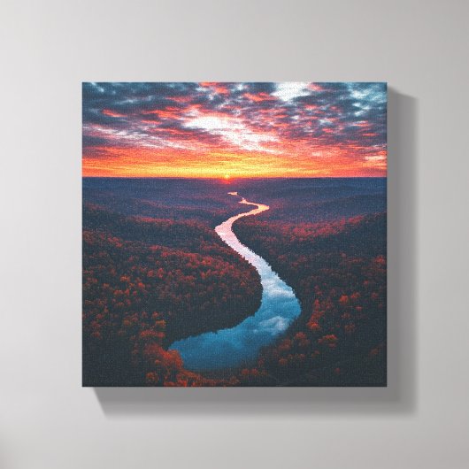 Kronkelende rivier door herfstbos canvas afdruk (Voorkant)