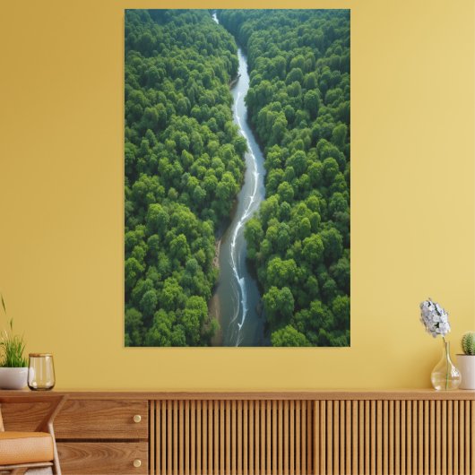 Kronkelende rivier door weelderig Oerwoud Canvas Afdruk (Insitu (Woonkamer))