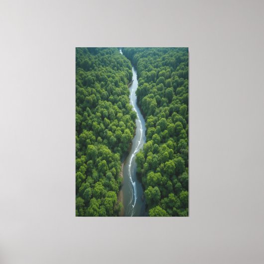 Kronkelende rivier door weelderig Oerwoud Canvas Afdruk (Voorkant)