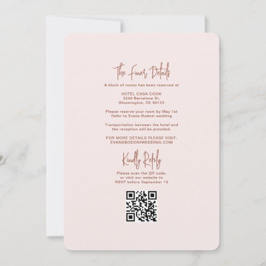 Kronkelig golvend blush roest RSVP QR Code bruilof Kaart (Achterkant)