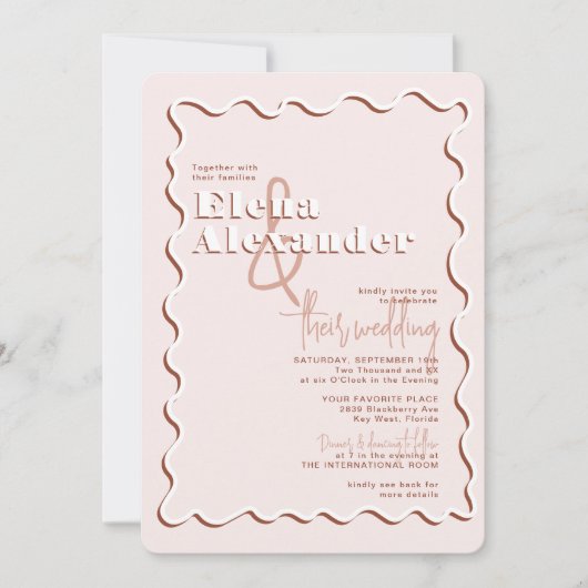 Kronkelig golvend blush roest RSVP QR Code bruilof Kaart (Voorkant)