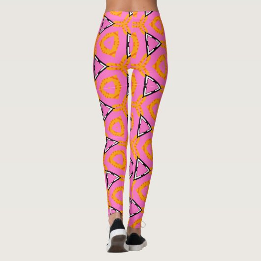 Kronkelig patroon met roze en gele broek leggings (Achterkant)