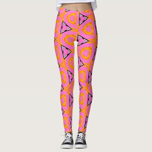 Kronkelig patroon met roze en gele broek leggings (Voorkant)
