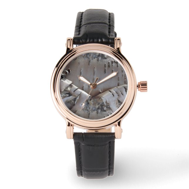 Kronkelige Berkenschors Boom Horloge (Voorkant)