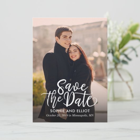 Kronkelige Script Weddenschap Save the Date Card (Staand voorkant)