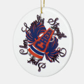 Kroomblauw en Oranje  sierbloem Keramisch Ornament (Links)