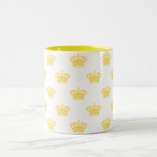 Kroon 01 - Geel op Wit Tweekleurige Koffiemok (Center)